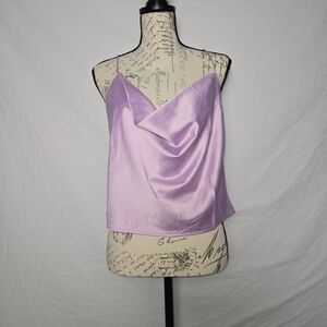 Fiestar Lavender Satin Cowl Neck Top - Criss Cross Strappy Back - L - NWOT
